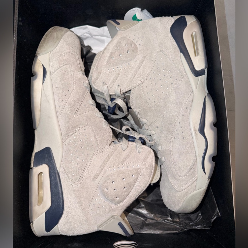 Men’s Air Jordan Retro 6 ‘Georgetown’ Gray & Navy Blue Sneakers - Picture 4 of 8